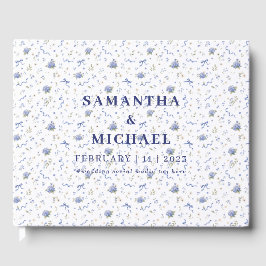 Blaue Navy-Minimal-Blumenmuster-Hochzeit Gästebuch