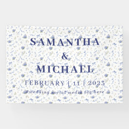 Blaue Navy Minimalistische Blumen Hochzeit Banner