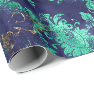 Blaue Navy-Mintgrüne Florale Grungy Shabby Chic Geschenkpapier