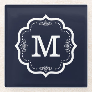 Blaue Navy-Monogramm Glasuntersetzer
