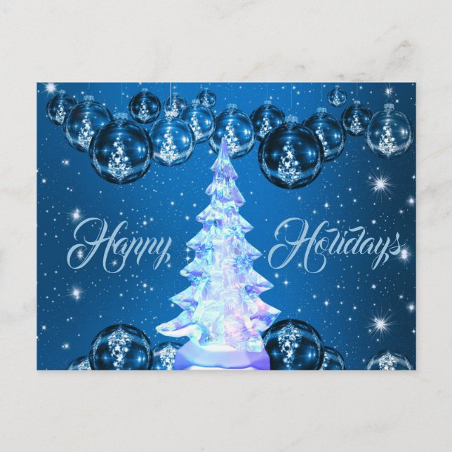 Blaue Navy Ornaments Weißgläser Weihnachtsbaum Postkarte (Vorderseite)