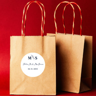Blaue Navy-Schrift Monogramm-Schrift Zukunft Mr & Runder Aufkleber
