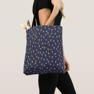 Blaue Navy-Tasche mit Tiny Cream und gelben Blumen