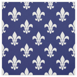Blaue Navy, Weiße Lilie Muster Stoff