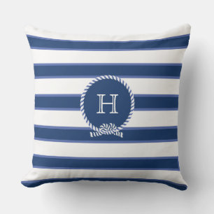 Blaue Navy White Naugram Monogram Modern Stripes O Kissen
