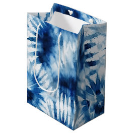 Blaue Navy White Strip Gefärbte Krawatte Mittlere Geschenktüte