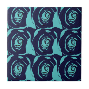 Blaue Navyblaue Rosenblume Florales Muster  Fliese