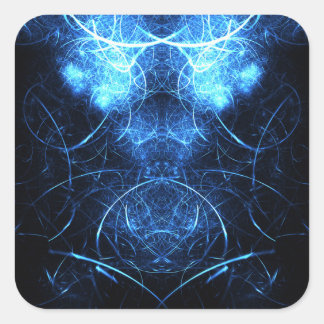 Blaue Nebel-Energie-Fraktal-Kunst Quadratischer Aufkleber