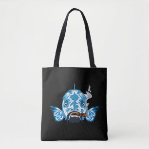 Blaue Neon-Cheshire-Katze schwarze Tote-Bag Trippy