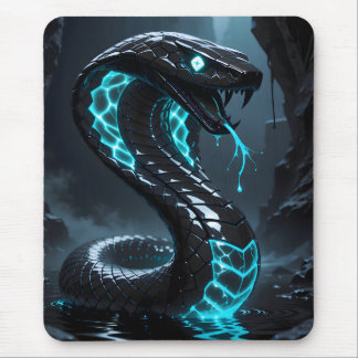Blaue Neon-Schwarze Schlange Glühende Kobra Fantas Mousepad