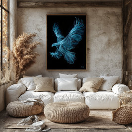 Blaue Neonadler-Zukunftsfilament-Wandkunst Poster