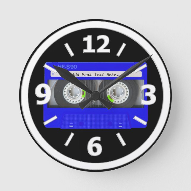 Blaue NeonKassette Runde Wanduhr (Vorderseite)