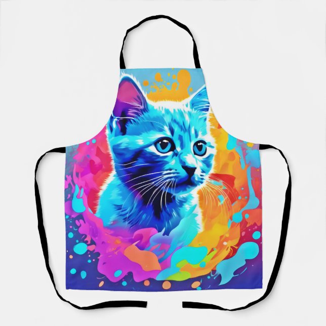 Blaue Neonkatze im Spritzer Schürze (Vorderseite)
