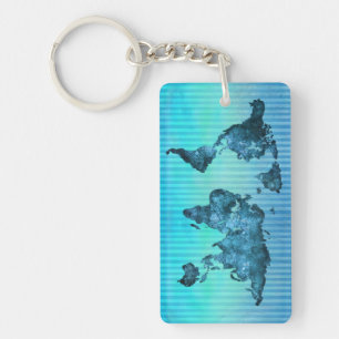 Blaue Neonstreifen der Weltkarte-  Schlüsselanhänger