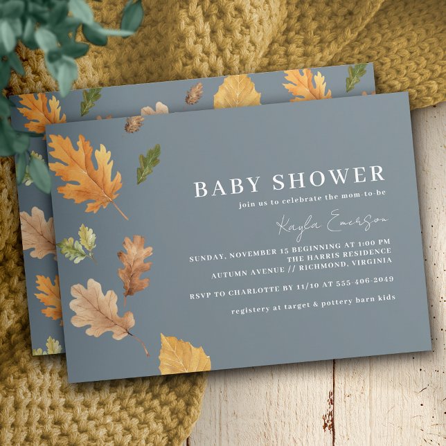 Blaue, neutrale Fallleaf, horizontale Babydusche Einladung (Von Creator hochgeladen)
