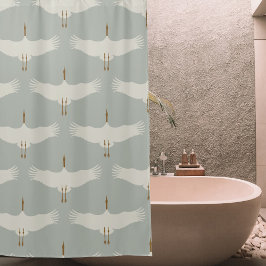 Blaue, neutrale Vogelkrane Art-Déco-Muster Duschvorhang