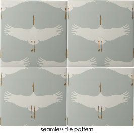 Blaue, neutrale Vogelkrane Art-Déco-Muster Fliese
