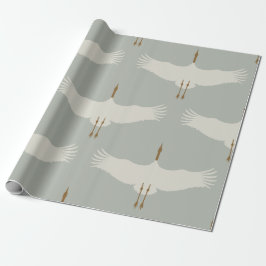 Blaue, neutrale Vogelkrane Art-Déco-Muster Geschenkpapier