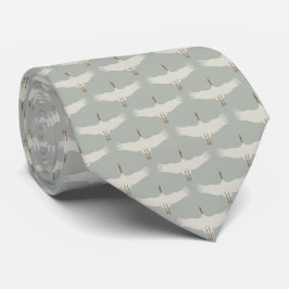 Blaue, neutrale Vogelkrane Art-Déco-Muster Krawatte
