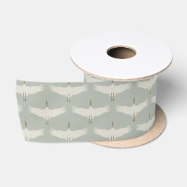 Blaue, neutrale Vogelkrane Art-Déco-Muster Satinband