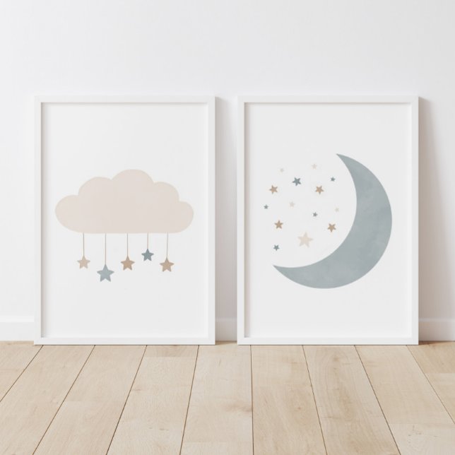 Blaue neutrale Wolke und Moon Boy-Kinderzimmer-Dek Bilderwand Sets (Von Creator hochgeladen)