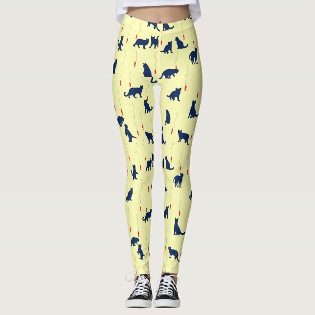 Blaue niedliche Kätzchen und Rotfische Leggings (Vorderseite)