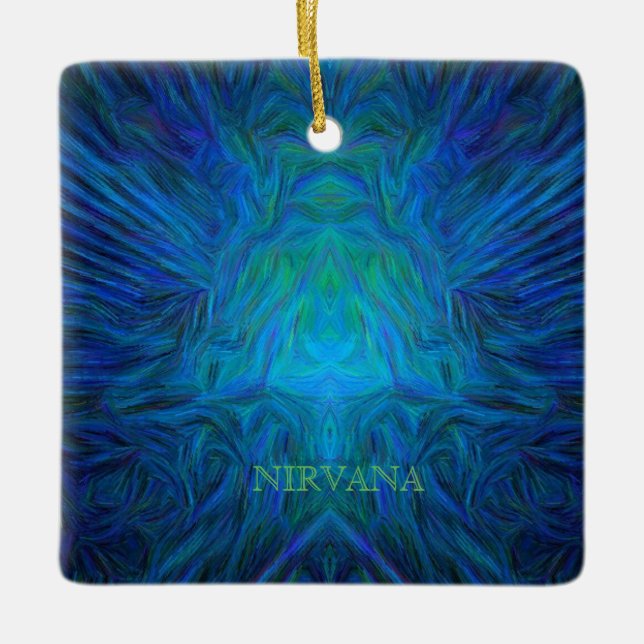 Blaue "Nirwana-" abstrakte Buddha-Pop-Kunst Keramikornament (Vorderseite)