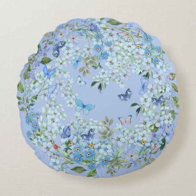 Blaue Node A Cotton Round-Wire-Kissen 41 cm Rundes Kissen (Vorderseite)