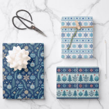 Blaue nordische Weihnachtspapierbögen