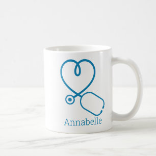 Blaue Notfallkrankenschwester Medizinische Assiste Kaffeetasse