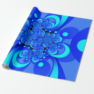 Blaue Nuancen Moderne Abstrakte Fraktal-Kunst Geschenkpapier