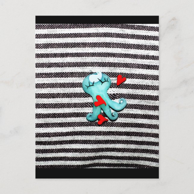 Blaue Octopoda Schwarz-Weiß-Herzen Postkarte (Vorderseite)