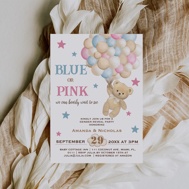 Blaue oder rosa Aquarellfarben Moderne Geschlechte Einladung (Von Creator hochgeladen)