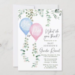 Blaue oder rosa Ballons, Grüne und Genus Einladung