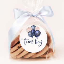 Blaue oder rosa Ballons zeigen Teamboy Runder Aufkleber