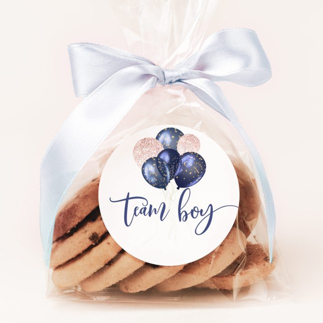 Blaue oder rosa Ballons zeigen Teamboy Runder Aufkleber (Von Creator hochgeladen)