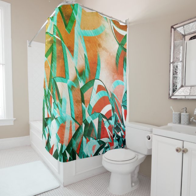 Blaue oder zyklische Streifen über rustikal rötlic Duschvorhang (Beispiel)