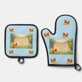 Blaue Ofenhandschuh- und Topflappen-Set mit Bibelv Ofenhandschuh & Topflappen-Set