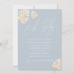 Blaue Oh Baby Boho Blatt Jungen Baby Shower  Einladung