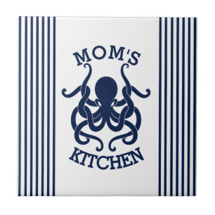 Blaue Oktopus & Blaue und weiße Streifen Fliese