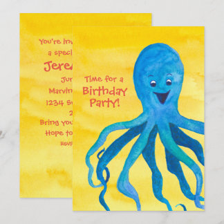 Blaue Oktopus Geburtstagsparty Einladung