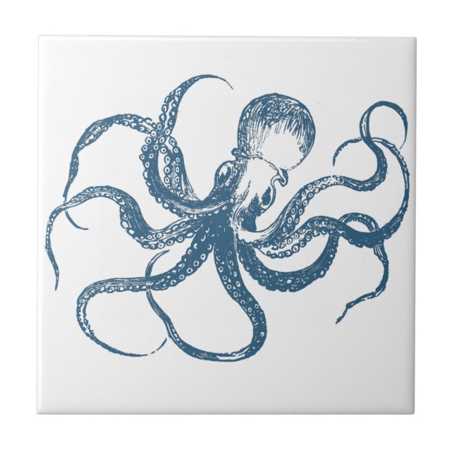 blaue Oktopus-Kachel Fliese (Vorderseite)