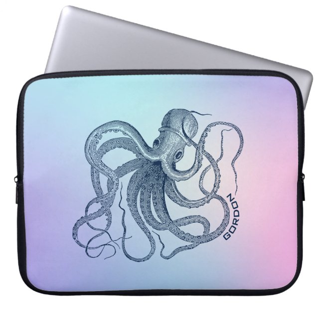 Blaue Oktopus mit rosa und blauem Ober Laptopschutzhülle (Vorderseite)