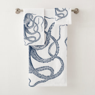 Blaue Oktopus-nautische Abbildung Badhandtuch Set