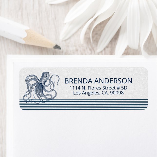 Blaue Oktopus und Streifen auf Weiß (Insitu)