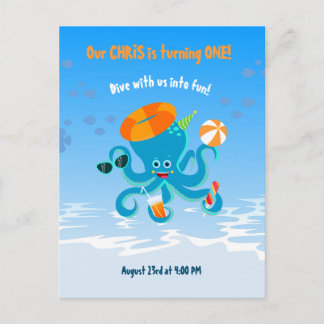 Blaue Oktopus unter der Geburtstagsparty des Sea B Einladungspostkarte
