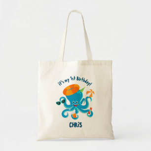 Blaue Oktopus unter der Geburtstagsparty des Sea B Tragetasche