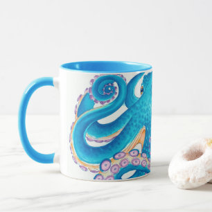 Blaue Oktopus Wasserfarben Kunst Tasse