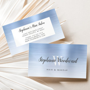 Blaue Ombre-Bürstenmetall-Monogramm-Frisörsalon Visitenkarte