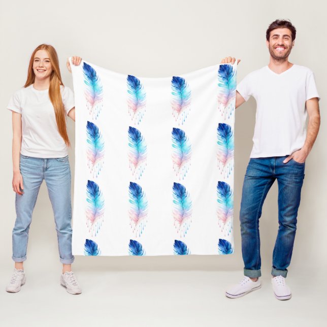 Blaue Ombre-Feder-Wasserfarbe Fleecedecke (Beispiel)